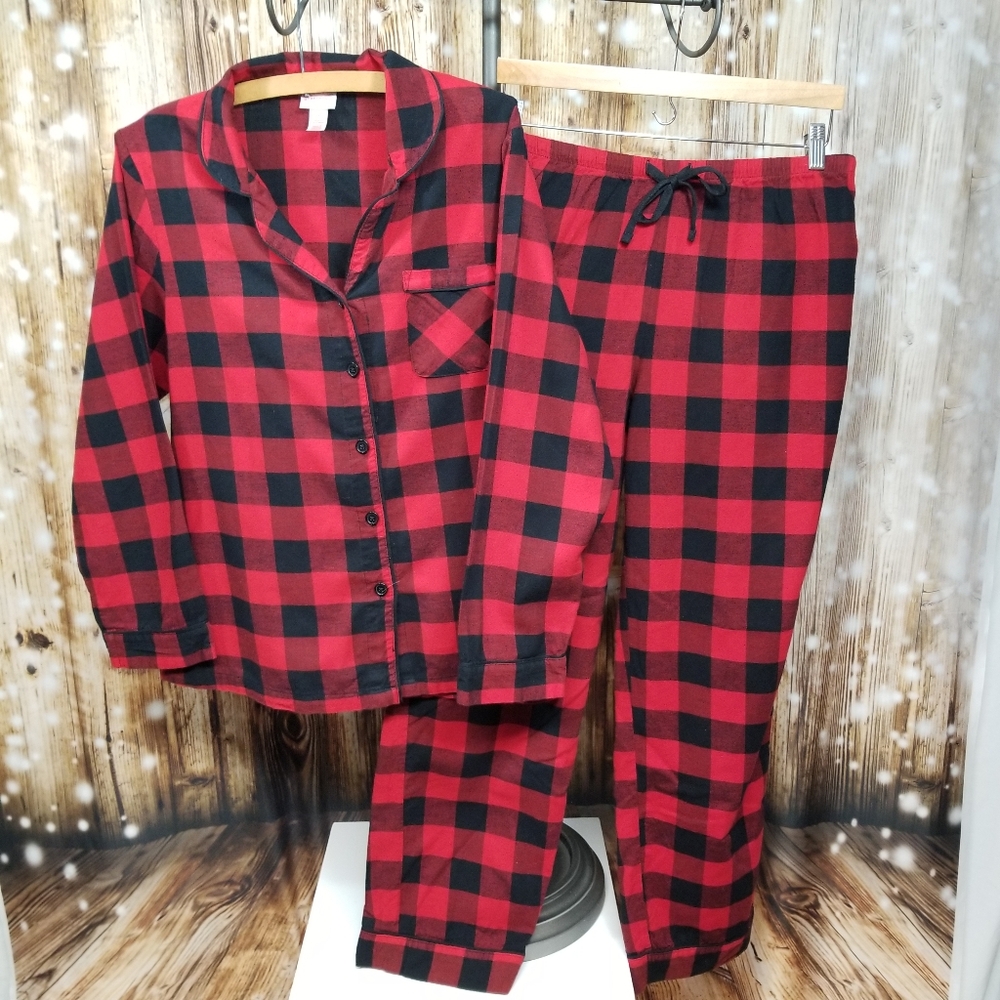 Wondershop Target Christmas Red Plaid Women's M Long Sleeve Top/Pants Pajama Set
